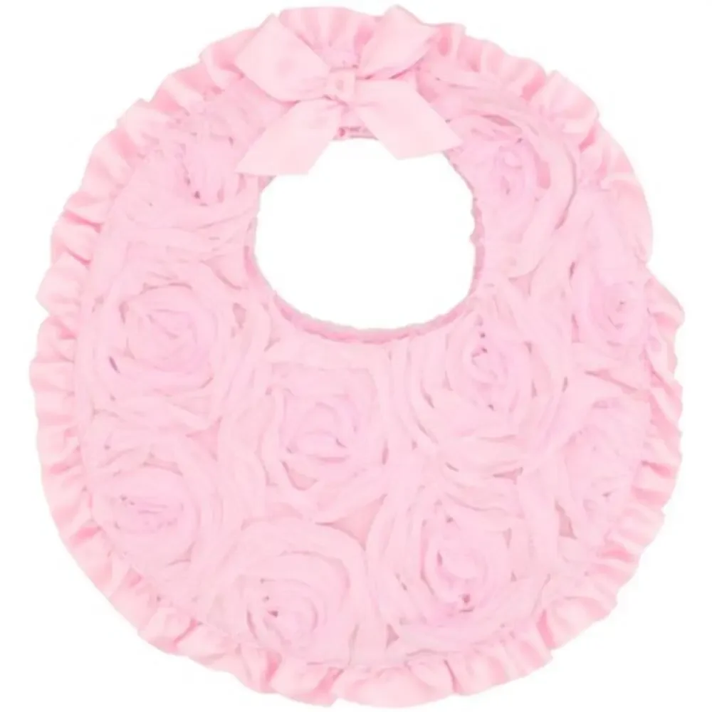 Mud Pie Pink Floral Textured 3D Flower Fleece Lined Baby Girls Bib